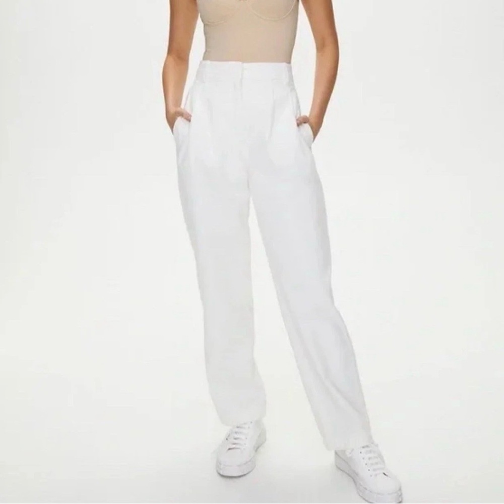 The Group Babaton Aritzia Antares White Twill Pleated Cotton Trouser Pant 6